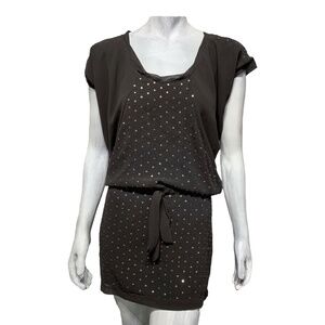 Ark & Co Womens Mini Dress Gray Sequins Beaded Short Sleeve Blouson Belted S